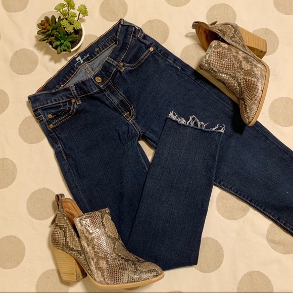 7 For All Mankind Denim - 7 for all Mankind “The Skinny” raw hem dark jeans